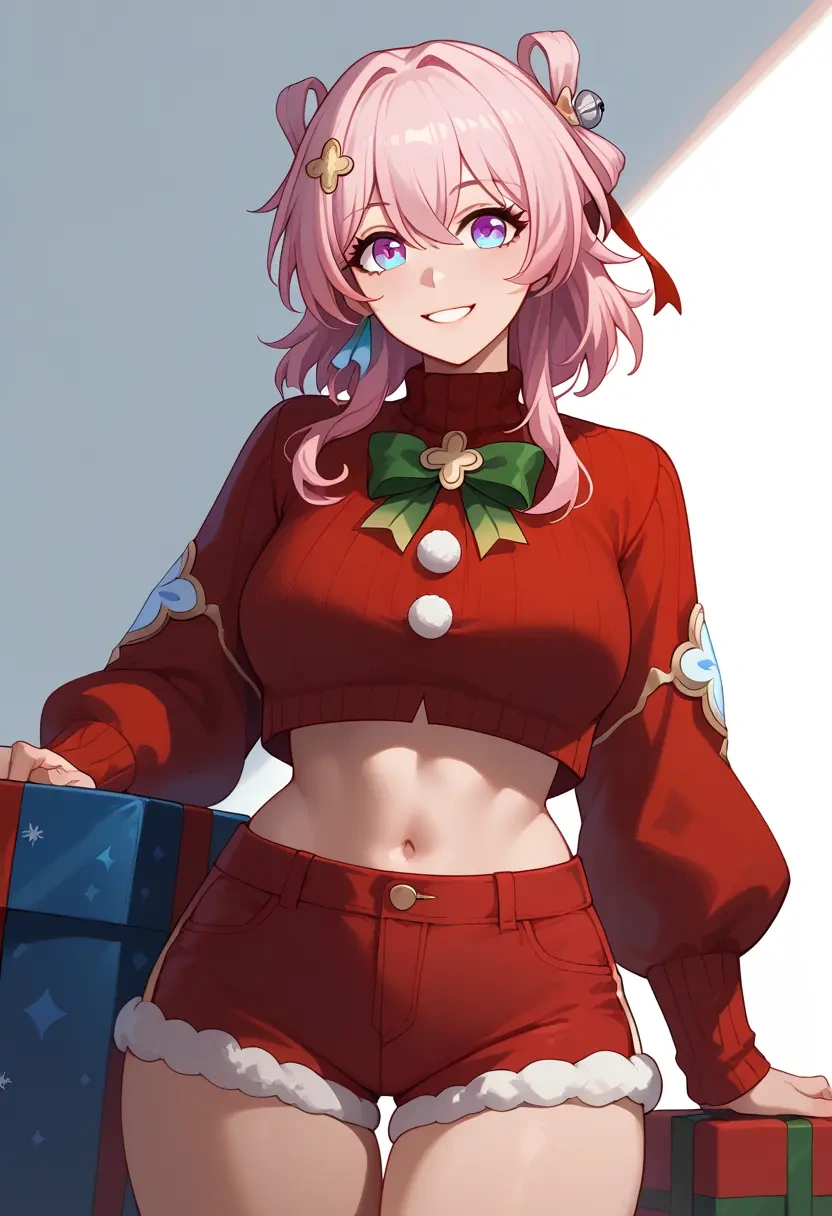 star rail,march 7th,Christmas,red velvet shorts,turtleneck sweater  - 